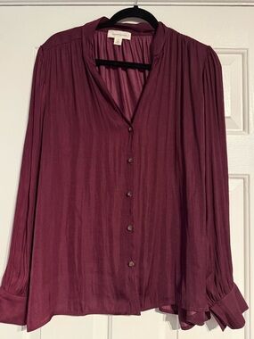 Treasure & Bond Long-Sleeve Button-Front Blouse - Dark Plum